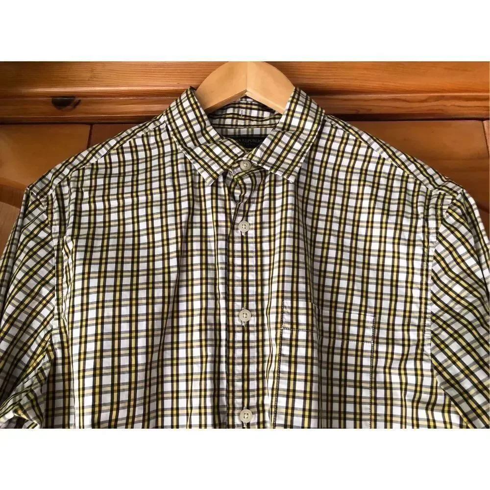 BANANA REPUBLIC Organic Cotton Plaid Multi Button up Shirt SZ M